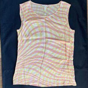 Vintage Escada Yellow Pink Striped Silk Tank Blouse XS